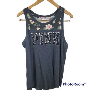 PINK Victoria's Secret Tank Top Tropical Floral Sequins Med